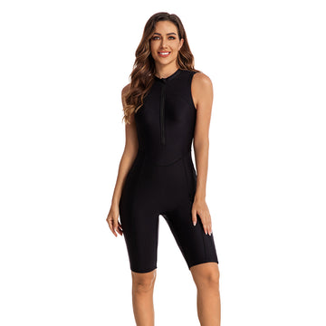 One Piece Bathing Suit Black Boyleg Zip Swimsuit
